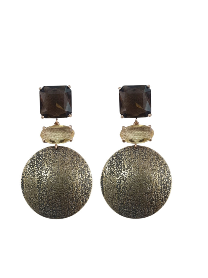 Brincos Cristais Metal Bronze