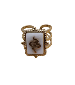 Anel Aço Dourado com Resina