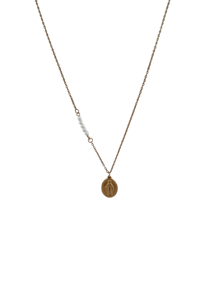 Colar aço Dourado Pérolas Santa